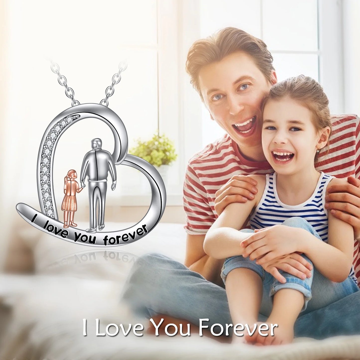 Mothers Day Gifts Father Daughter Heart Pendant Necklace Sterling Silver Always My Daughter Forever My Friend Necklace Mothers Day Gifts for Daughter