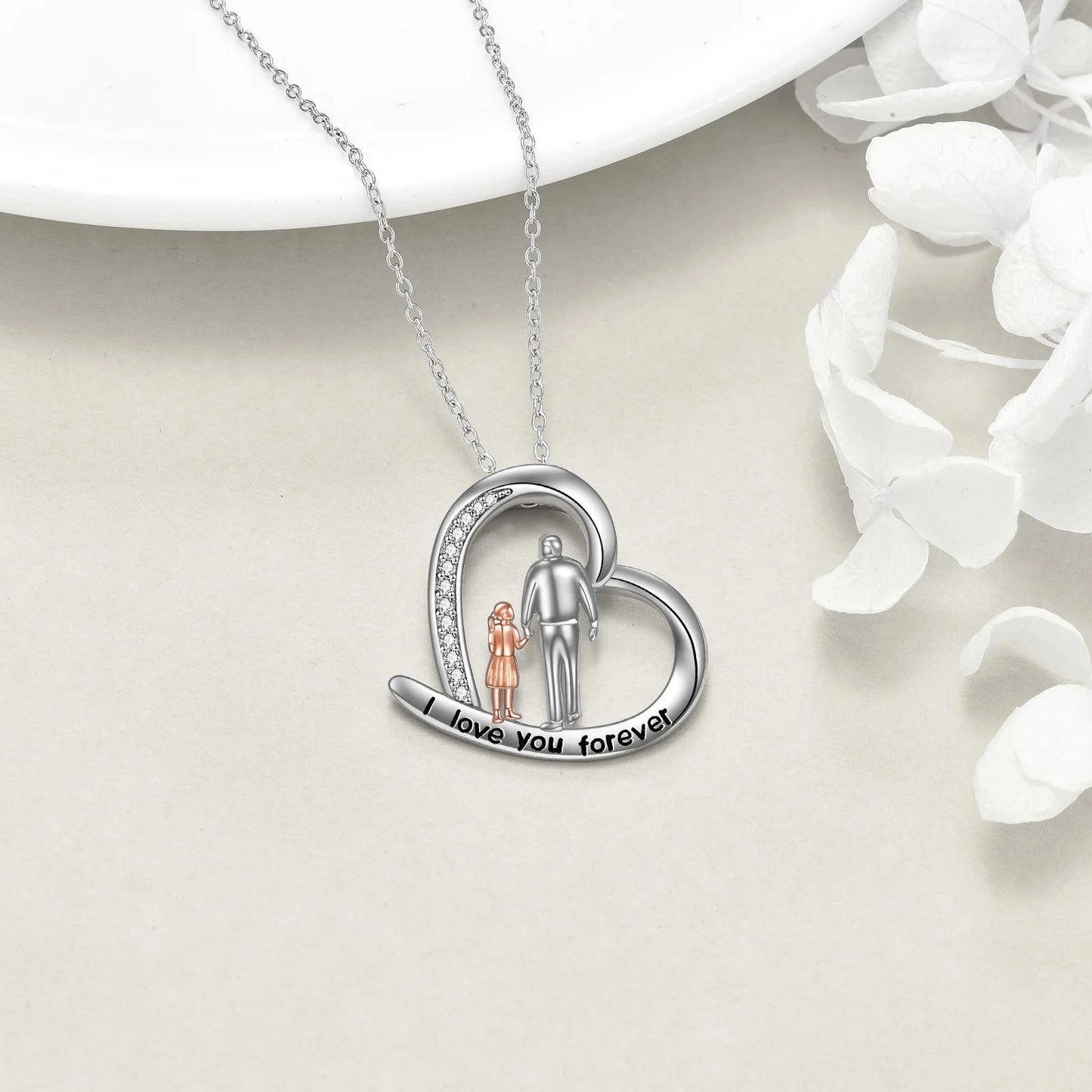 Mothers Day Gifts Father Daughter Heart Pendant Necklace Sterling Silver Always My Daughter Forever My Friend Necklace Mothers Day Gifts for Daughter